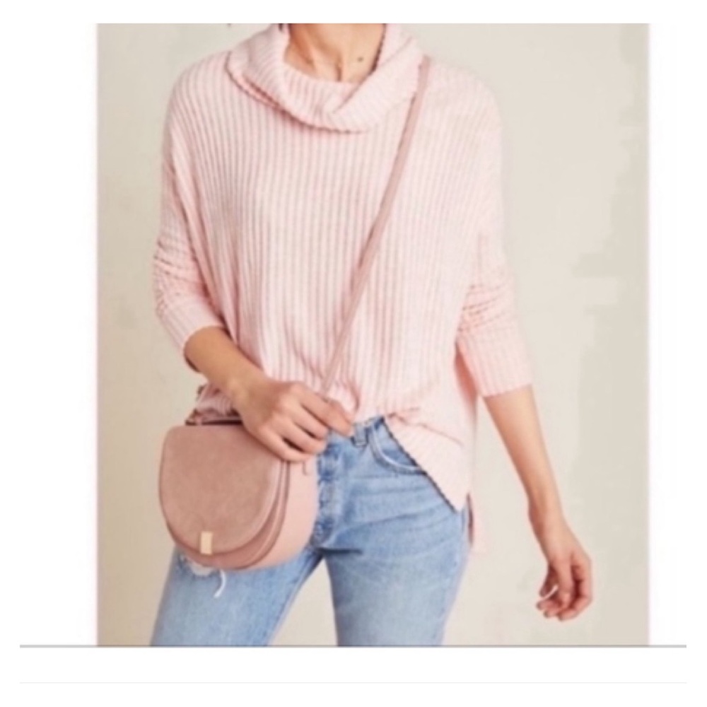 Anthropologie Maeve Pink Brushed Rib Knit Cowl Neck Bell Sleeves SOFT Sweater